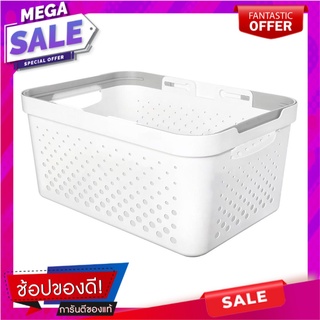 ตะกร้าผ้าเหลี่ยมซ้อนได้ STACKO MONO ไซซ์ L สีขาว ตะกร้าผ้า STACKABLE BASKET STACKO MONO L WHITE อุปกรณ์จัดเก็บเสื้อผ้า