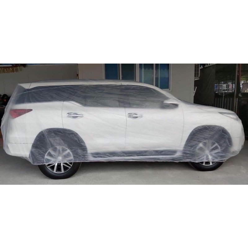 พลาสติกใสคลุมรถกะบะ/SUV แบบหนา 0.04 (โลโก้ดาวสีฟ้า )