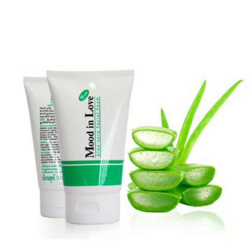 (พร้อมส่ง ) โฟมล้างหน้า อโลเวร่า Mood in Love Aloe-Vera Facial Foam สูตรว่านหางจระเข้ 110 ml.