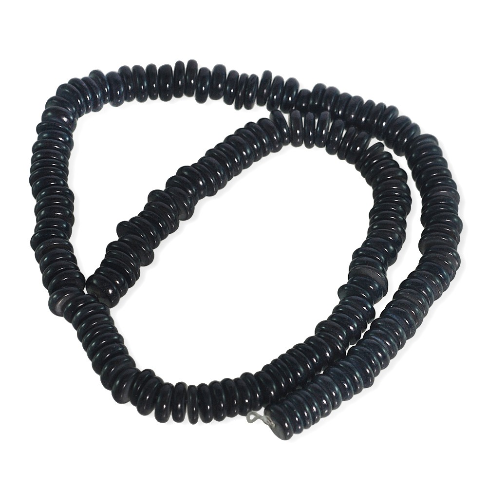 เปลือกหอยแท้ (mother-of-pearl) ลักษณะเม็ดกลมแบนเจาะรูตรงกลาง (Donut Round) 2x7 mm - (LZ-0439 สีดำ)