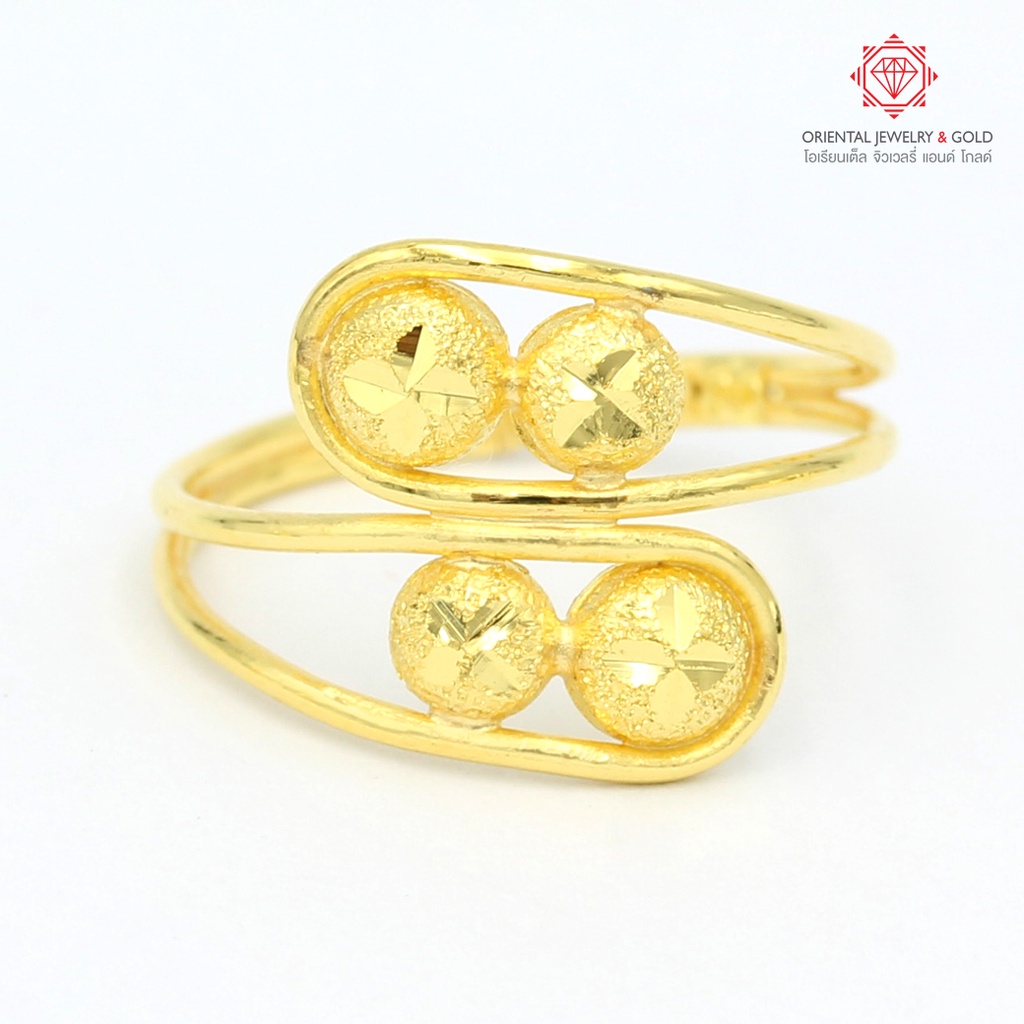 OJ GOLD แหวนทองแท้ นน. ครึ่งสลึง 96.5% 1.9 กรัม ซาลาเปาคู่ ขายได้ จำนำได้ มีใบรับประกัน แหวนทอง