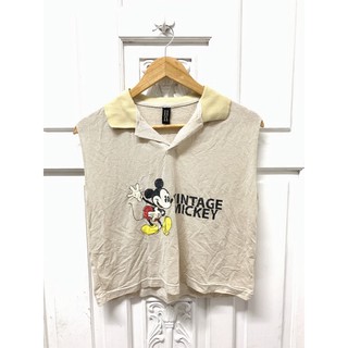 เสื้อครอป สีเนื้อ ลายมิกกี้เม้าส์ มือ 2 ไซส์เอ็ม