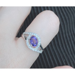 แหวนพลอยแท้อเมทิสต์(Amethyst) หินแห่งการบำบัดปัดเป่าสิ่งชั่วร้ายประดับเพชรรัสเซียสีขาวเงินแท้ 925 GR2100