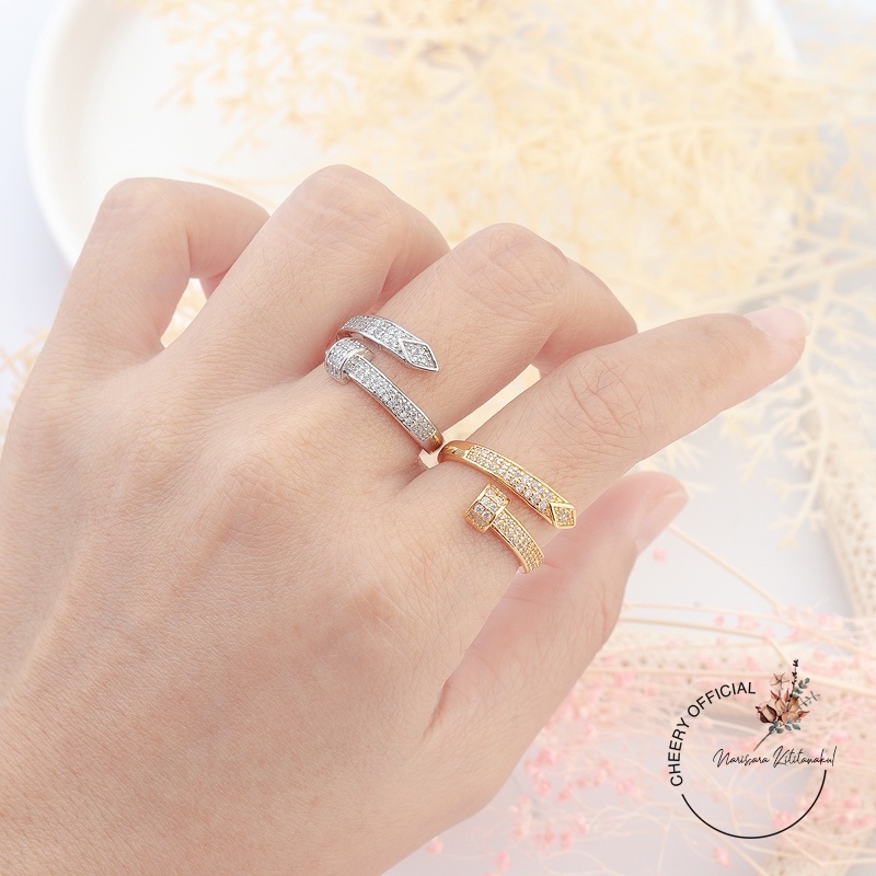 พร้อมส่ง แหวนหัวตะปู งานแฟชั่น เพชรCZ ลายสวยๆ ใส่ติดนิ้ว ใส่ได้ทุกวัน
