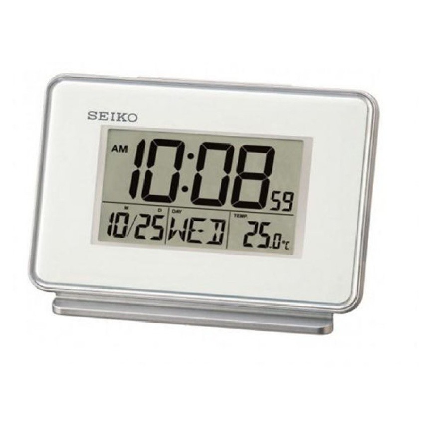 Seiko White Thermometer And Daily Alarm Desk Or Bedside Clock
 QHL068W