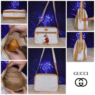 👝: GUCCI LEATHER TRIM WHITE MONOGRAM SIGNATURE SLING SHOULDER BAG แท้💯%