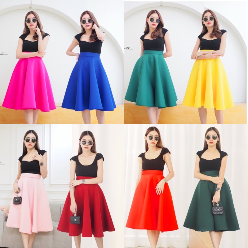 👗มาครบสีทุกเเล้วจร้า 👗✨มีไซส์ใหญ่ Bigsize ✨🌱กระโปรงย้วยรอบผ้าโฟมสีพื้น27นิ้ว🌱
