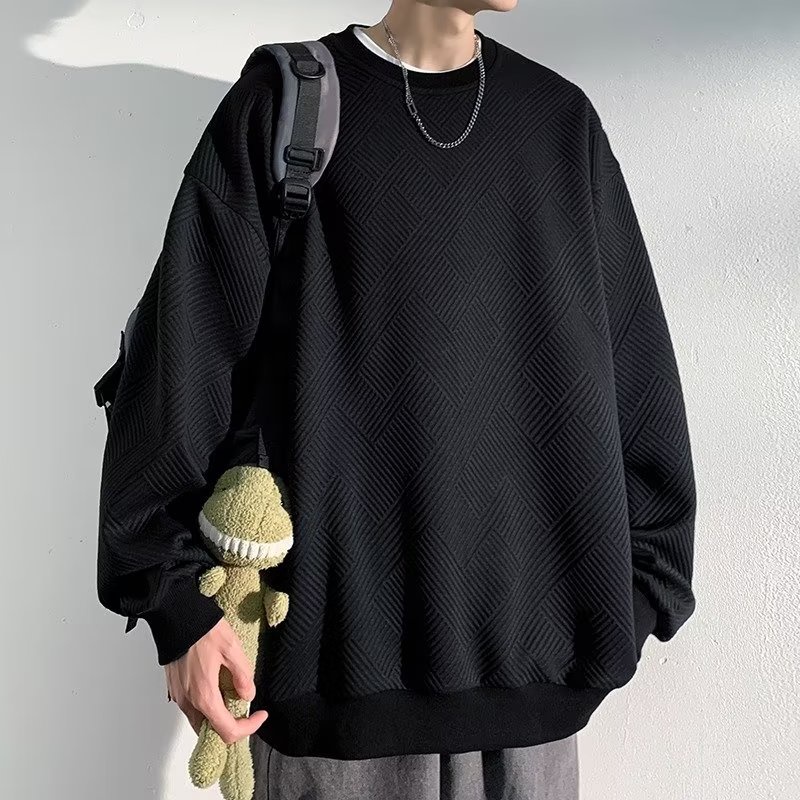 เสื้อคอกลม แขนยาว แบบสวมหัว ทรงหลวม สีดํา แบบเรียบง่าย แฟชั่นฤดูใบไม้ร่วง สําหรับผู้ชาย ไซซ์ M - 3xl