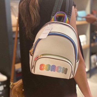 🎀 (สด-ผ่อน) เป้มินิ 8 นิ้ว สีขาว Coach CA624 Mini Court Backpack With Rainbow Coach