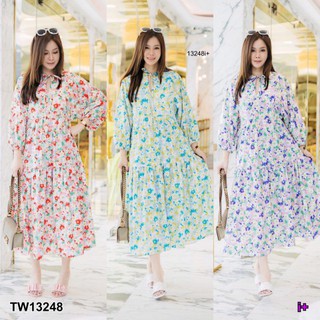 เดรสยาว #สาวอวบ แขนยาวลายดอก TT13248