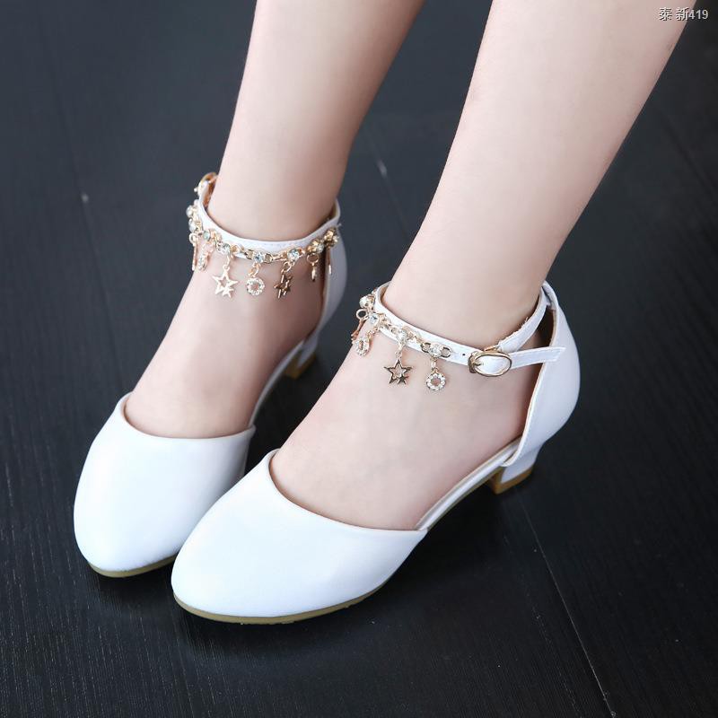 Spring Children Shoes Girls High Heel Princess Dance Sandals Kids Leather White Shoe Fashion Girls Party Dress Wedding S Shopee Thailand