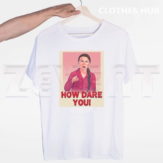 เสื้อยืดคอกลมพิมพ์ลาย How Dare You Greta Thunberg ฤดูร้อนสําหรับผู้ชาย