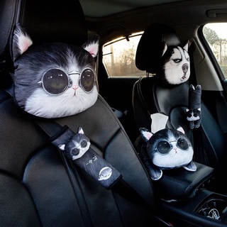 Cartoon 3D Creativity Cat and Dog Car Headrest Cute Car Neck Pillow Soft Breathable Pillow Car  Accessories Men Women Girls Lovely