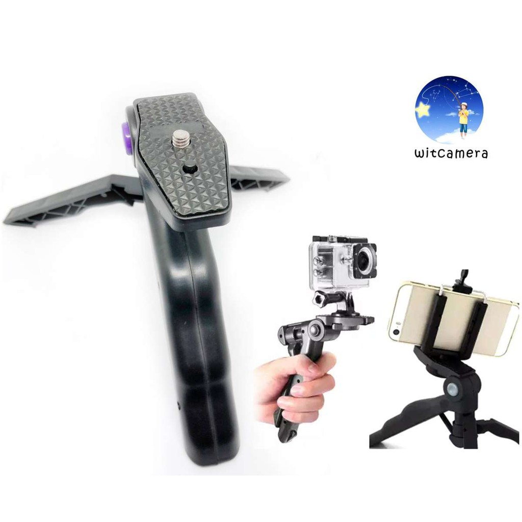 Handheld Desktop Tripod Stabilizer with phone clip ขาตั้งกล้องพร้อมการหมุน 360องศาโทรศัพท์ตัวหนีบสำหรับ GoPro SJCam YI