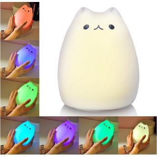 7 Colors Changing Nursery Night Lights Silicone Cat Kitten LED Bedside Lamp for Kid Baby Children