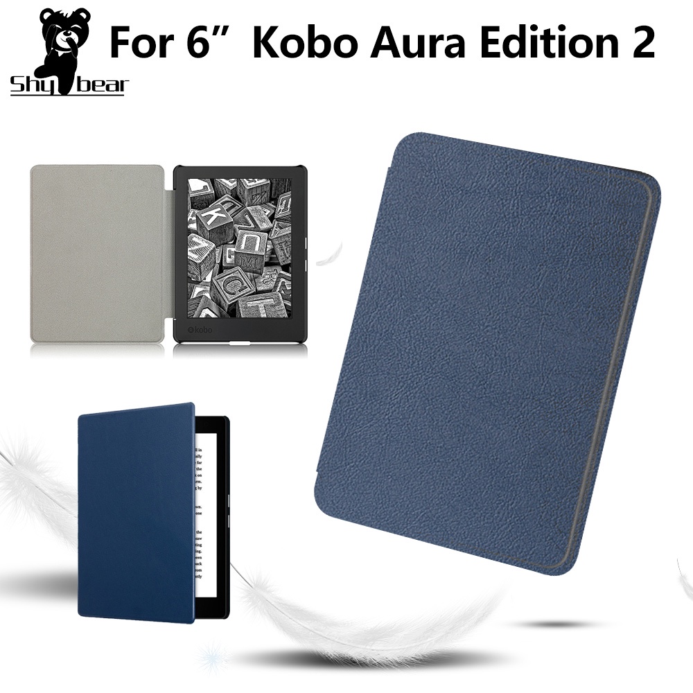 Protective Case for Kobo Aura Edition 2 6'' eReader Slim Folio Stand PU Leather Magnetic Skins Cover + protector