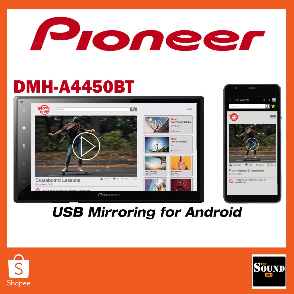 Pioneer DMH-A4450BT เครื่องเล่นติดรถยนต์2DIN รองรับApple Carplay &amp; Android auto ฟังก์ชั่นสะท้อนหน้าจอจากโทรศัพท์แอนด์