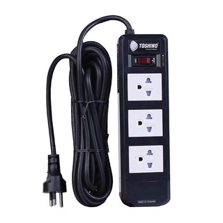 TOSHINO รางปลั๊กไฟ 3 ช่อง รุ่น BVC315T-3M ยาว 3 เมตร สีดำTOSHINO Power Strip 3 Sockets Model BVC315T-3M Length 3 m. Blac