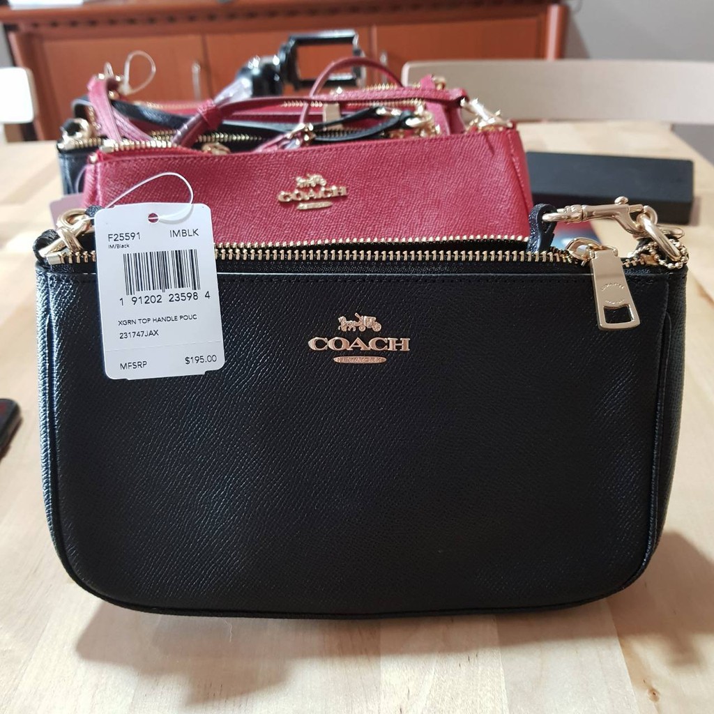 กระเป๋าสะพาย 2 สาย COACH F25591 TOP HANDLE POUCH พอชดำ Shopee Thailand