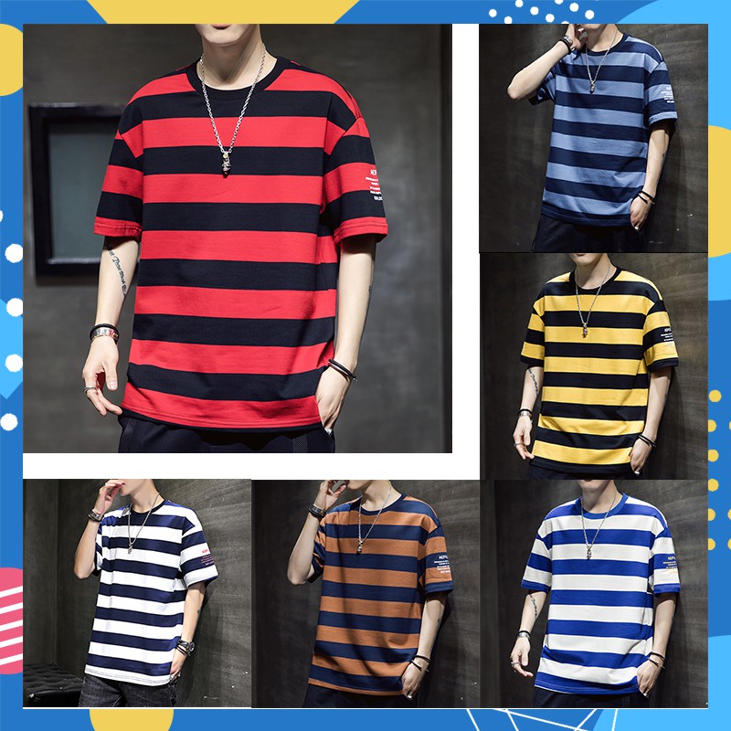 Man.shop  เสื้อยืด ลายขวาง ทูโทนสลับสีดีไซน์เรียบเท่ ใส่แล้วดูดี ไม่เอ้าท์แน่นอน