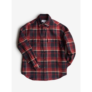 [JBB*] RED PLAID OVERSHIRT WITH SIDE POCKETS เจบีบี เสื้อคลุม ผ้าคอตตอน สีแดง