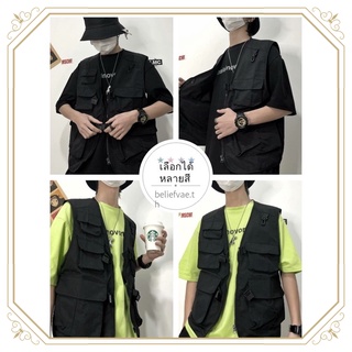 เสื้อกล้ามผู้ชายแขนกุดผ้าไหมหลายกระเป๋า แฟชั่น ความสะดวกสบาย คุณภาพสูง M-3XL เสื้อกล้ามเกาหลี