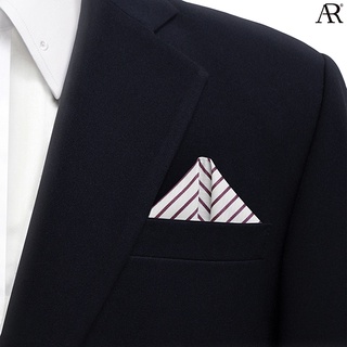 ANGELINO RUFOLO Pocket Square(ผ้าเช็ดหน้าสูท) ผ้าไหมทออิตาลี่คุณภาพเยี่ยม ดีไซน์ Classic Stripe สีเลือดหมู-ขาว