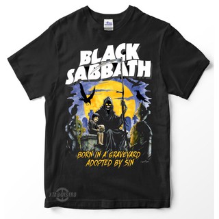 เสื้อผ้าผชเสื้อยืด พรีเมี่ยม พิมพ์ลายวง BORN IN GRAVEYARD สีดํา สไตล์วินเทจS-5XL