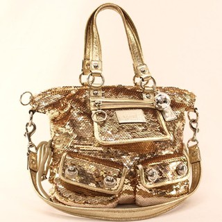 Coach poppy sequins Spotlight Tote shoulder bag sequin gold (ของแท้)