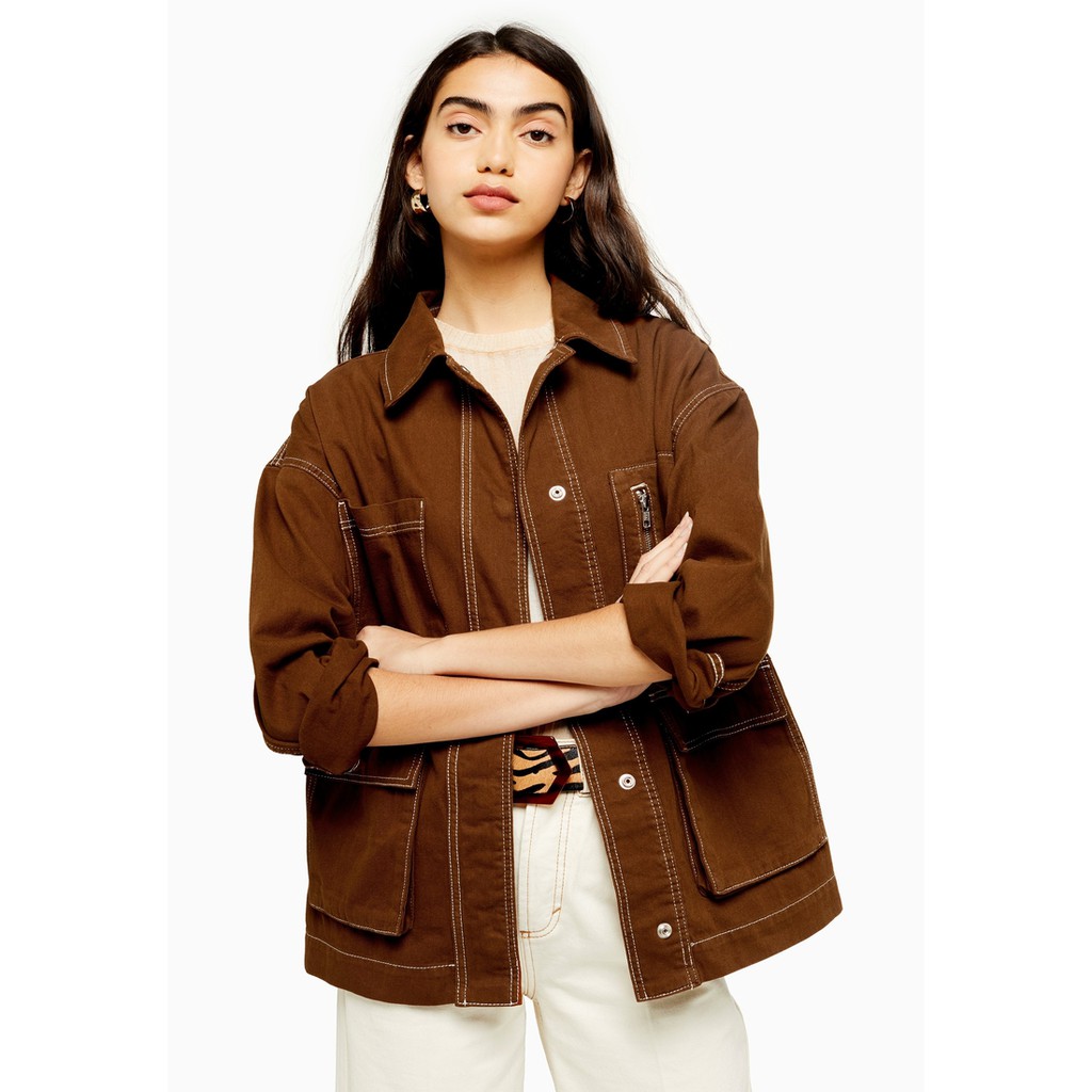 TOPSHOP เสื้อแช็คเก็ต Brown Longline รุ่น 11R07RBRN สีน้ำตาล