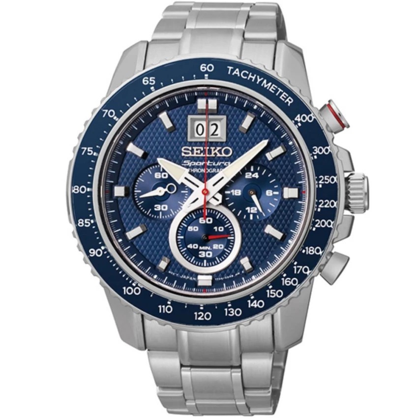 SEIKO Sportura Chronograph นาฬิกาผู้ชาย สายสแตนเลส รุ่น SPC135P1 - สีเงิน/สีน้ำเงิน