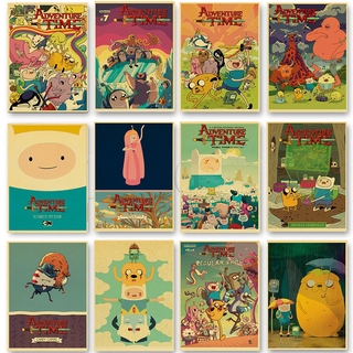 โปสเตอร์ แบบติดผนัง รูปการ์ตูน Adventure Time with Finn and Jake สไตล์วินเทจ สําหรับตกแต่งบ้าน