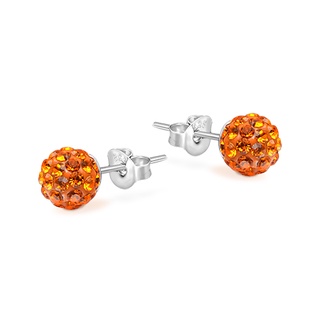 Sun Crystal Pave Ball Silver Stud Earring 925 Sterling Silver 5mm ต่างหูบอลคริสตัลสีส้มขนาด5 มิลเงินแท้925