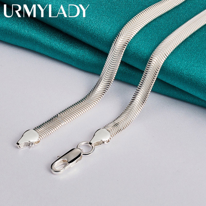 Urmylady สร้อยคอโซ่เงินแท้ 925 รูปงูแบน 16 18 20 22 24 26 นิ้ว เครื่องประดับแฟชั่น สําหรับผู้ชาย ผู้หญิง งานแต่งงาน ปาร์ตี้ ราคา ถูกที่สุด ดีลบีเคเค แกลเลอรีภาพที่ 5