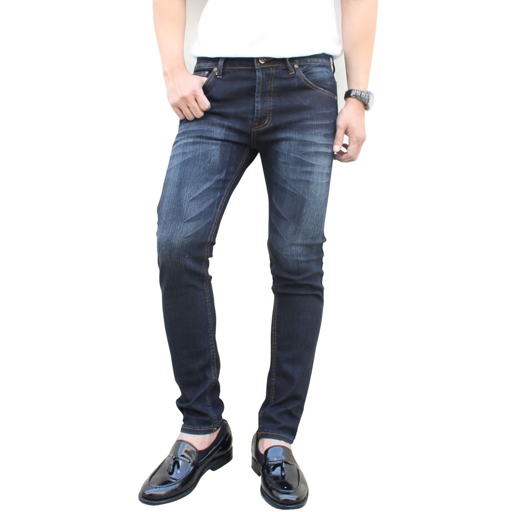 Golden Zebra Jeans กางเกงยีนส์สีน้ำเงินเข้มลายหนวดขาเดฟ