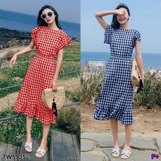 👗Pfashion [ส่งไว!!🚛] P5935 เดรสลายสก็อตระบาย plaid dress