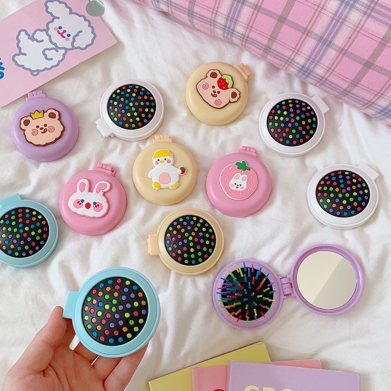 พร้อมส่ง หวีพับพร้อมกระจกแบบพกพา