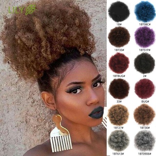 Lily 1pc Short African Afro Bun Short Kinky Curly Wrap Drawstring Puff Ponytail Bun Hair Synthetic Hair Large Round Ponytail 6 8