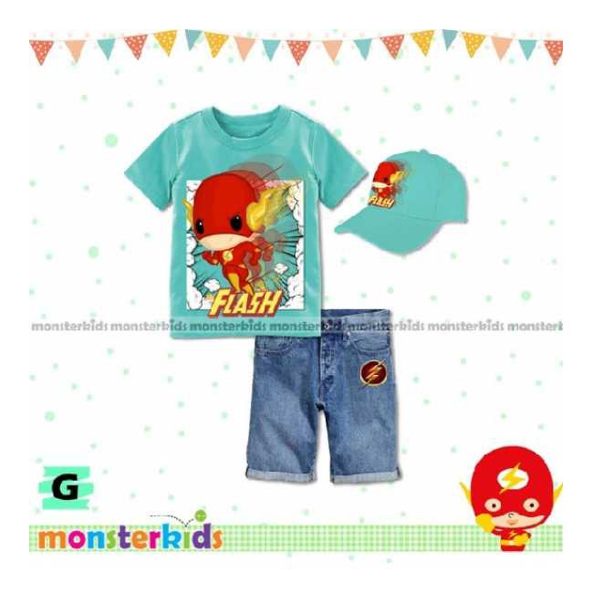 ชุดเด็กชายแฟลช Monster Kids 8G พร้อมหมวก | ชุดซุปเปอร์ฮีโร่เด็กแบรนด์