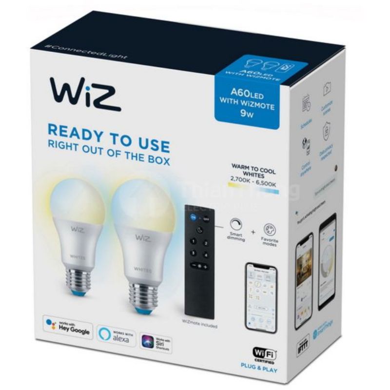 หลอดไฟอัจฉริยะ Philips WIZ SET ชุด 2 ดวง พร้อมรีโมท ฟิลิปส์ วิช READY SET 2 LED SMART BULB + REMOTE 