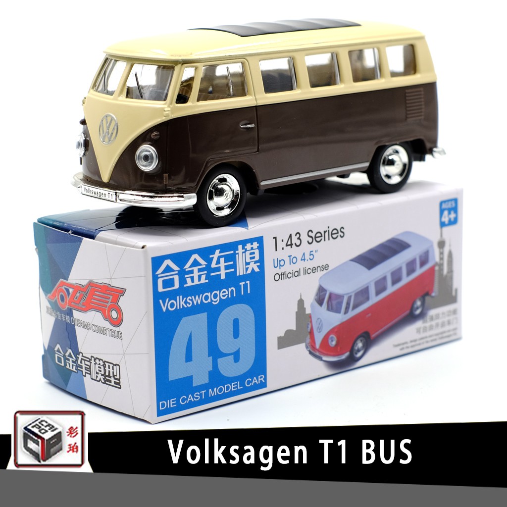 Caipo Volkswagen Volksagen T1 รถบัสรถที่ได้รับอนุญาตรถรุ่น 1: 38 ดึงกลับเปิดประตูเด็กเด็กโลหะผสมของเล่นรถตกแต่งคอลเลกชันเครื่องประดับของขวัญวันเกิดเด็ก