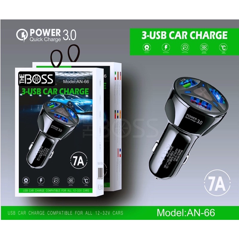 Neo Car Charger Fast Charger 3 พอร์ต USB AN-66 QC 3.0 7A MICRO, TYPE C, LIGHTNING Output Saver Led
