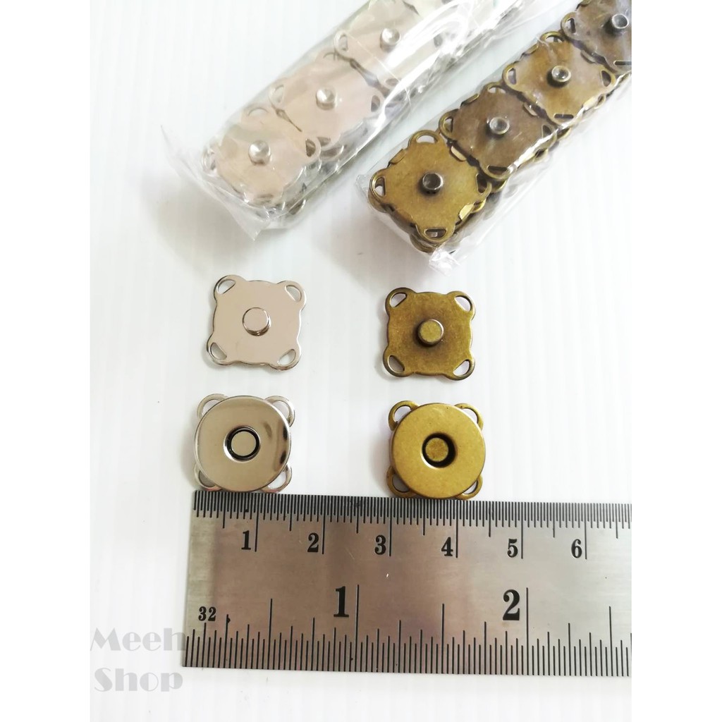 (ห่อละ 10 ชุด) กระดุมแป๊ะแม่เหล็ก แบบสอย 14 มม. สีเงิน, สีเหลืองดำ กระดุมแม่เหล็กสอย แม่เหล็ก