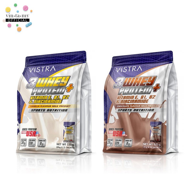 [พร้อมส่งของแท้100%] Vistra(วิสทร้า) 3 WHEY PROTEIN PLUS วิสทร้า เวย์โปรตีน พลัส15ซอง