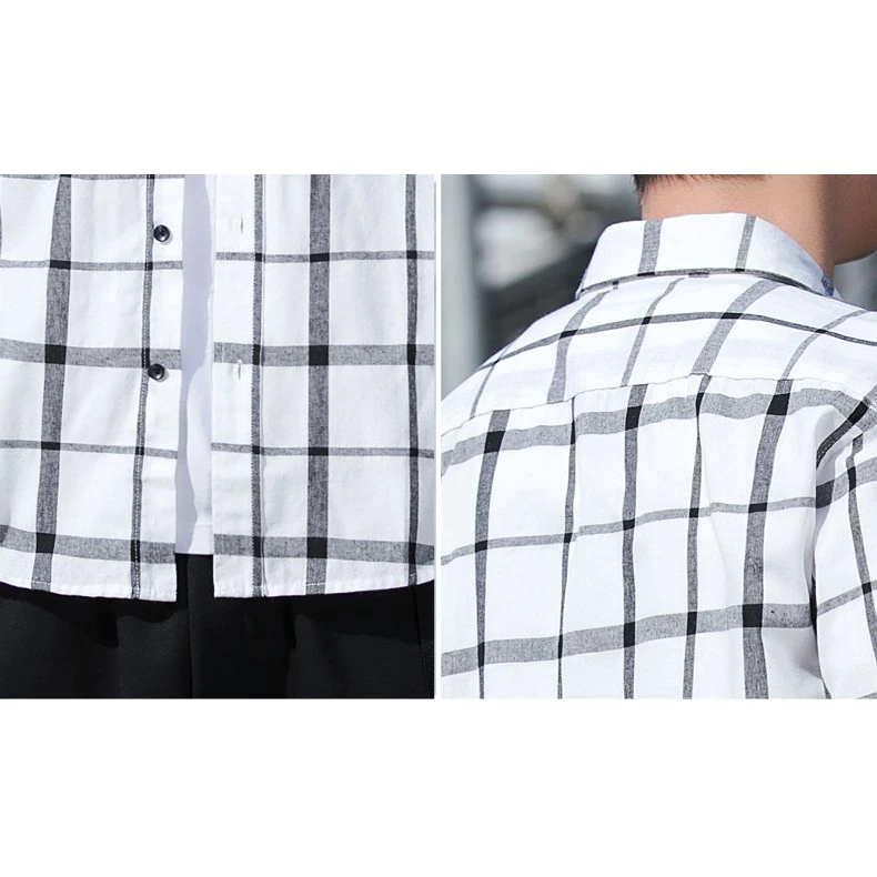 เสื้อเชิ้ตแขนสั้นผู้ชาย ผ้าฝ้ายลายสก๊อต สไตล์เกาหลี thumbnail 9