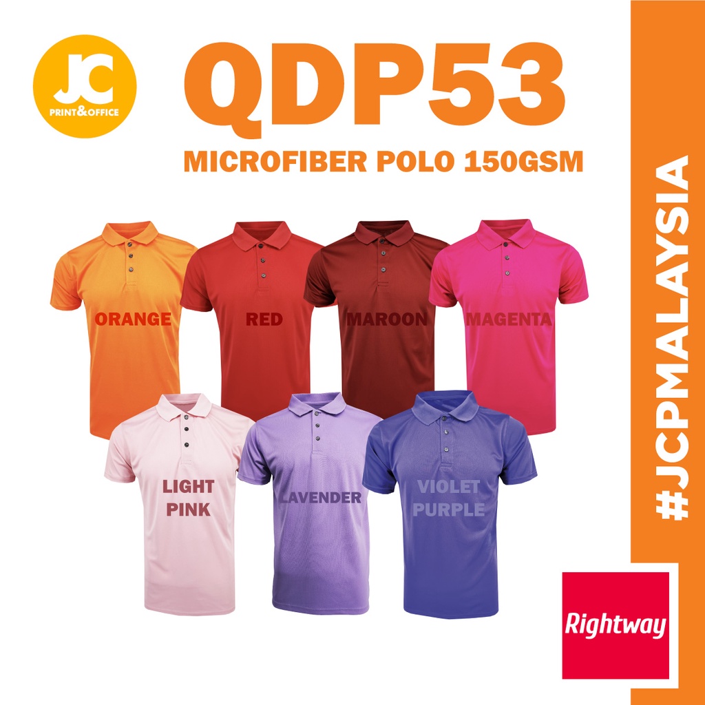 JCP x RIGHTWAY ที่ดีที่สุด 100% Mini ตาข่ายไมโครไฟเบอร์โปโล QDP53 Unisex ผู้ใหญ่กีฬา Active Polo Baj