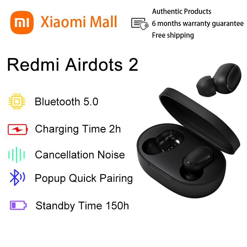 ๑ Global Version Xiaomi Redmi Airdots 2 Bluetooth Earphone Tws Mi True Wireless Earbuds Basic 7282