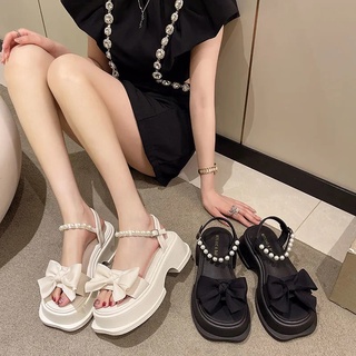 👡รองเท้าแตะแฟชั่น👡รองเท้าส้นตึก การออกแบบโบว์ที่สง่างาม เกาหลีสไตล์ ใส่สบายมากต้องตำน๊าา
