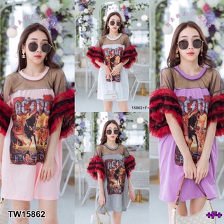 TW15862 Mini dress มินิเดรส แขนระบายฟรุ้งฟริ้งสวยมาก