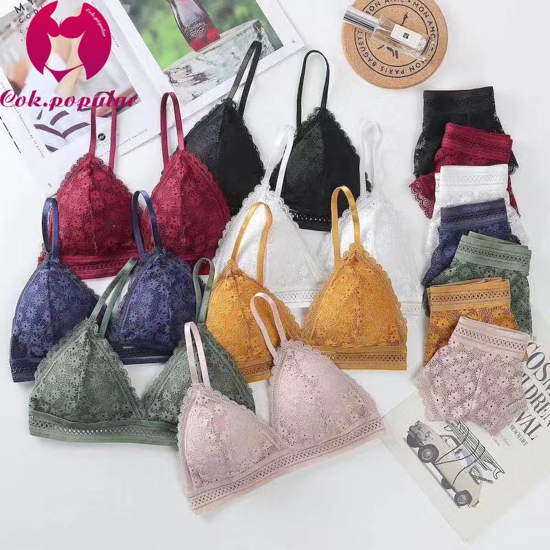 #278 ชุดชั้นในกางเกงชั้นในพิมพ์ลายลูกไม้ไร้รอยต่อเซ็กซี่สําหรับผู้หญิง 2 ชิ้น COK